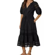 Velvet by Graham & Spencer Andy Short Sleeved Cotton Midi Dress Black S $239