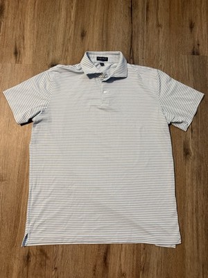 Peter Millar Crown Crafted Polo Shirt Mens Medium White And Blue Stripe Stretch