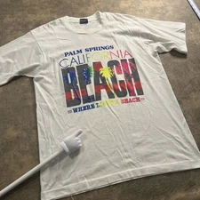 Vintage Screen Stars T-Shirt California Beach Size L (M) White Neon Rainbow