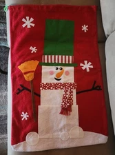 Lg Felt Christmas Draw String Gift Bag ~ 28" L X 19" W ~ Red w/Snowman ~ Ex Cond