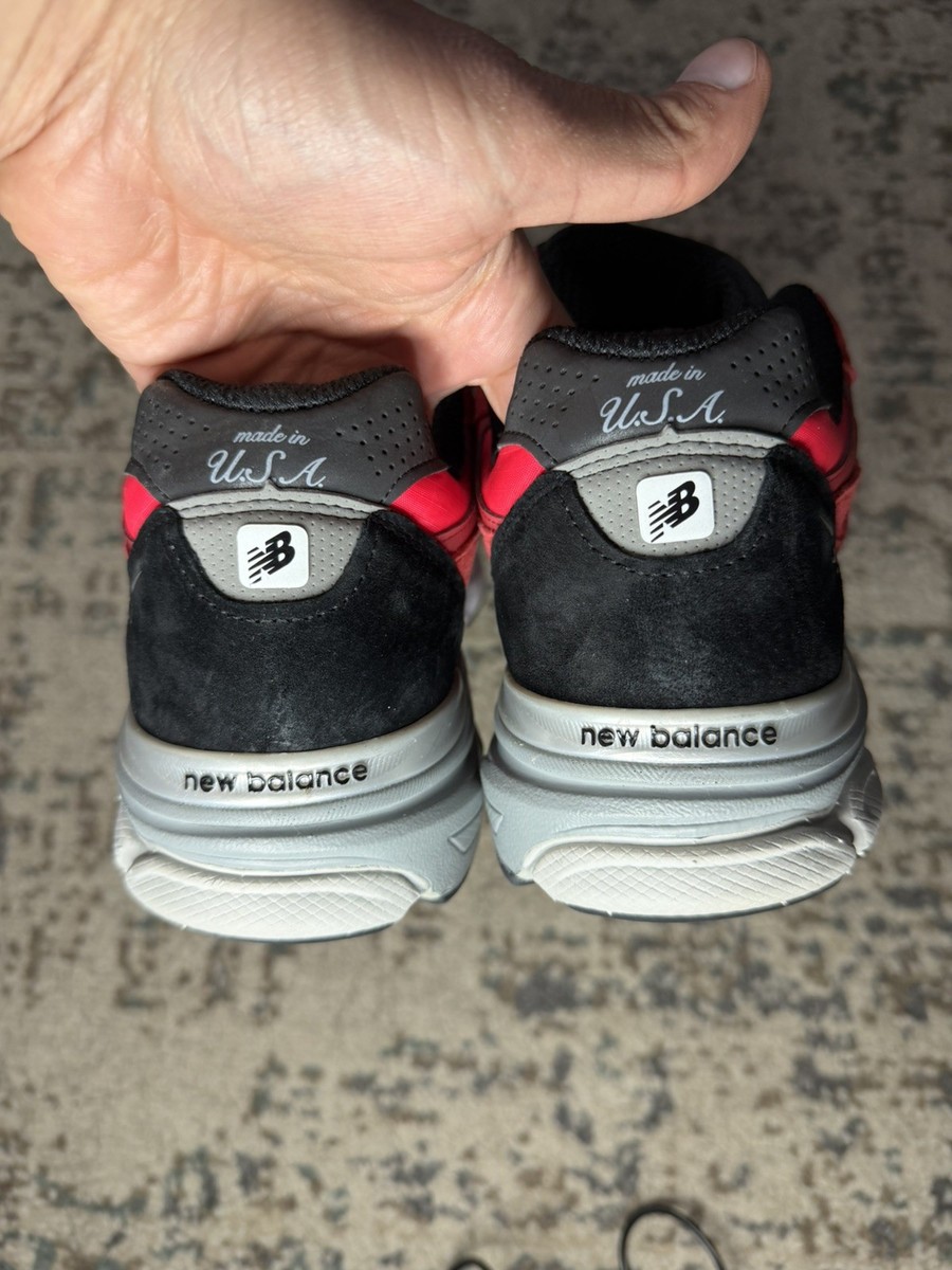 New Balance 990v3 Made in USA Red Suede Black Mens Sneakers