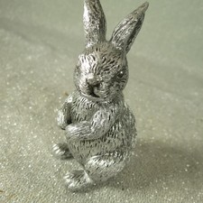 Textured Metal Bunny Rabbit Figure Silver Ton...
