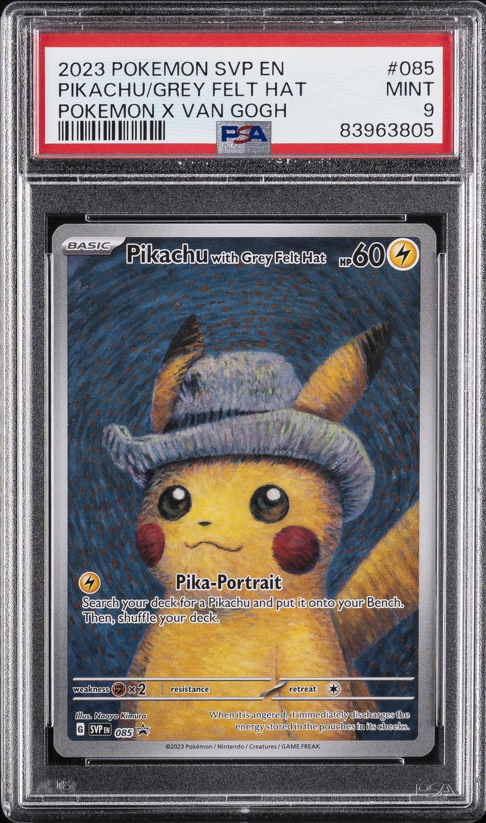 2023 POKEMON SVP EN-SV BLACK STAR PROMO #085 PIKACHU WITH GREY FELT HAT PSA 9
