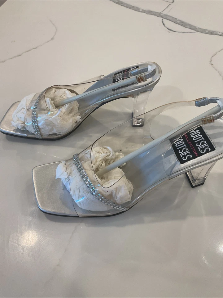 Mootsies Tootsies Damas Y2K Lucite Tacones Transparentes con Cordones Bling Talla 6.5 Medianos Foto 4 de 4