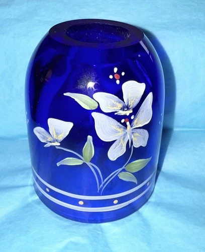 Vintage FENTON Butterfly Garden Fairy Lamp Hand Painted Cobalt Blue Signed Tapia