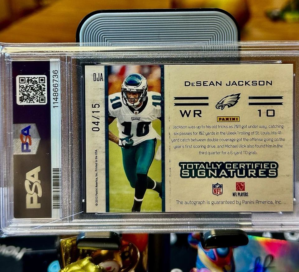 Certificado Deean Jackson Auto - Totally Gold Signatures #/15 PSA 10 Pop 1 Foto 4 de 4
