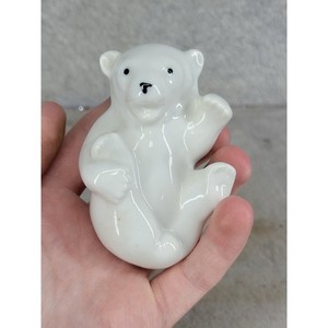 Vintage White Porcelain Polar Bear Cub Figurine Glossy Ceramic Small 3 Inch