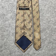Gucci Silk Tie Mens Bronze Horse Bit Repeating Pattern Made in Italy VGC