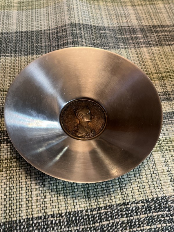 Vintage Italian Souvenir Maria Anna Augusta Ferdinandi Coin Stainless Steel Bowl