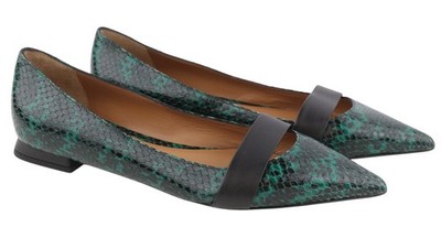 EMPORIO ARMANI Damen Ballerina Flats EU37 grün Schlangenmuster Leder spitz *