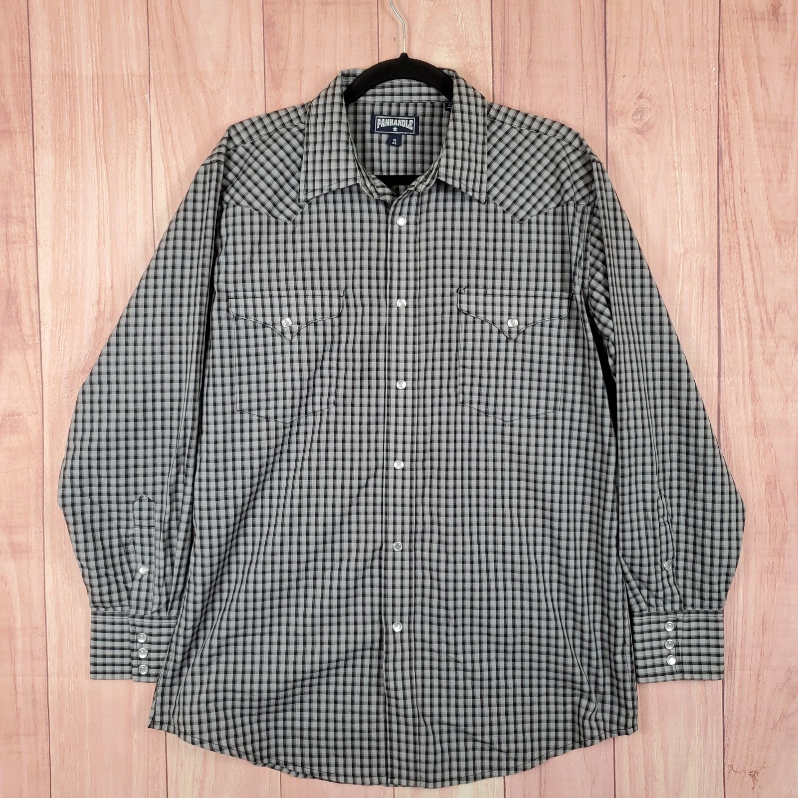 Panhandle Western Shirt Mens Sz XL 16/34 Pearl Snap Long Sleeves Pockets