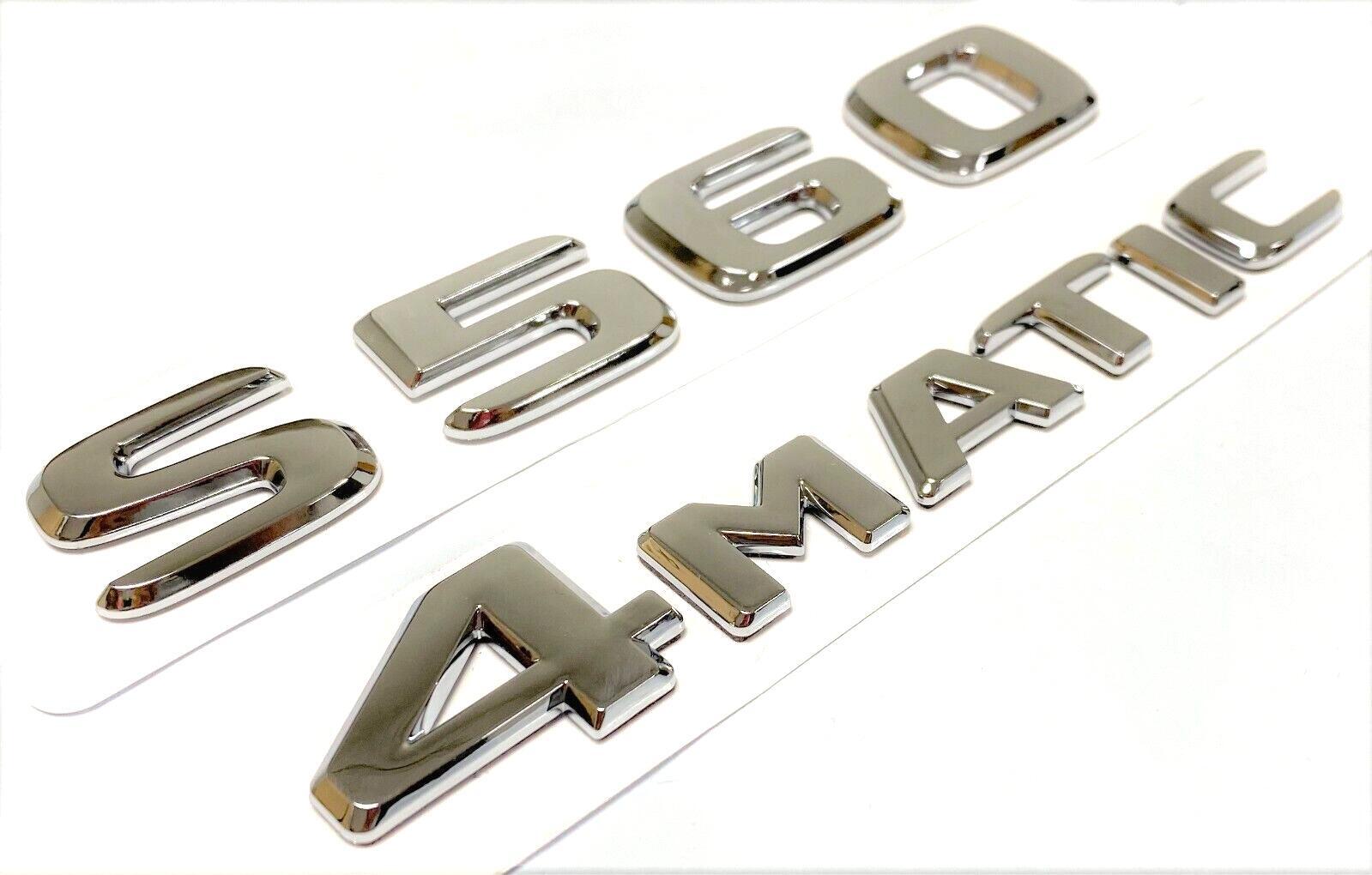 2X S560+4MATIC CHROME SILVER REAR TRUNK EMBLEM BADGE NAMEPLATE DECAL NUMBER ABS