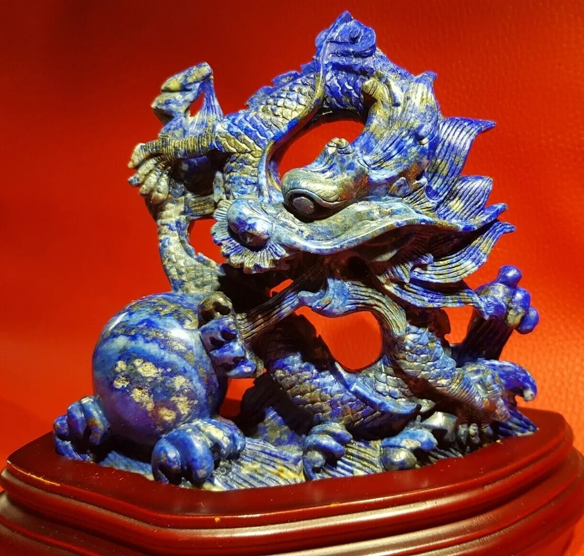 RARE CHINESE LAPIS LAZULI STONE CARVING DRAGON STATUE eBay