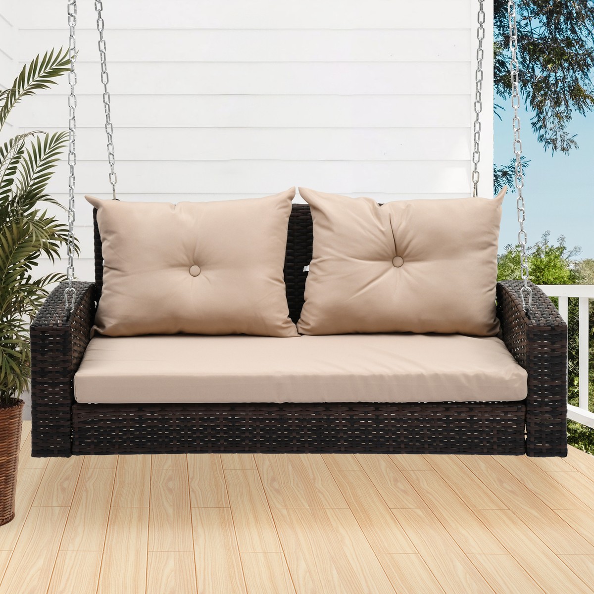 Ultym Hanging Porch Swing Chair Wicker Brown Rattan Patio Lounge