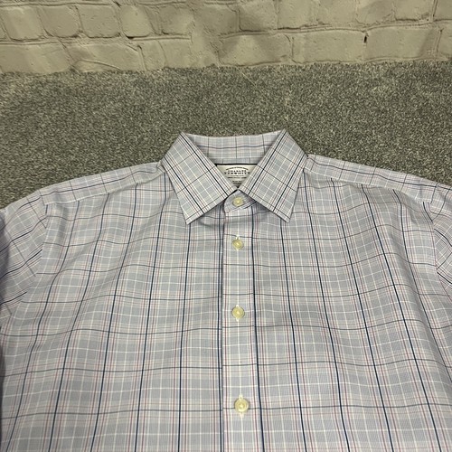 Charles Tyrwhitt Shirt French Cuff 16.5/36 Blue Plaid Check Slim Fit Non Iron - Picture 2 of 7