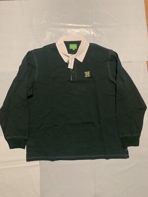 HUF Longden Long Sleeve Polo Shirt Green Men Size Extra Large NWT