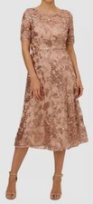 Adrianna Papell Women's Beige Sequined Embroidered Midi Dress Size 6