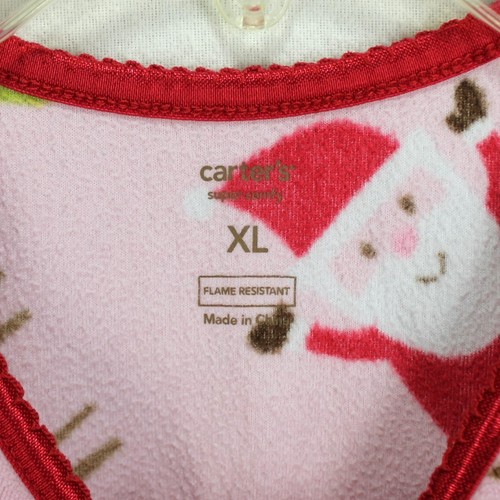Carters Fleece Nightgown Girls Size XL Pink Long Sleeve Christmas Santa Holiday - Picture 4 of 6
