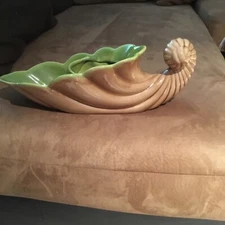 Vintage Royal Haeger ? Cornucopia Horn of Plenty Brown/Green Planter MCM Ceramic