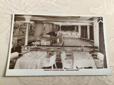 Ecke Veranda Grill, RMS Queen Mary, Echtfoto, Vintage Postkarte um 960