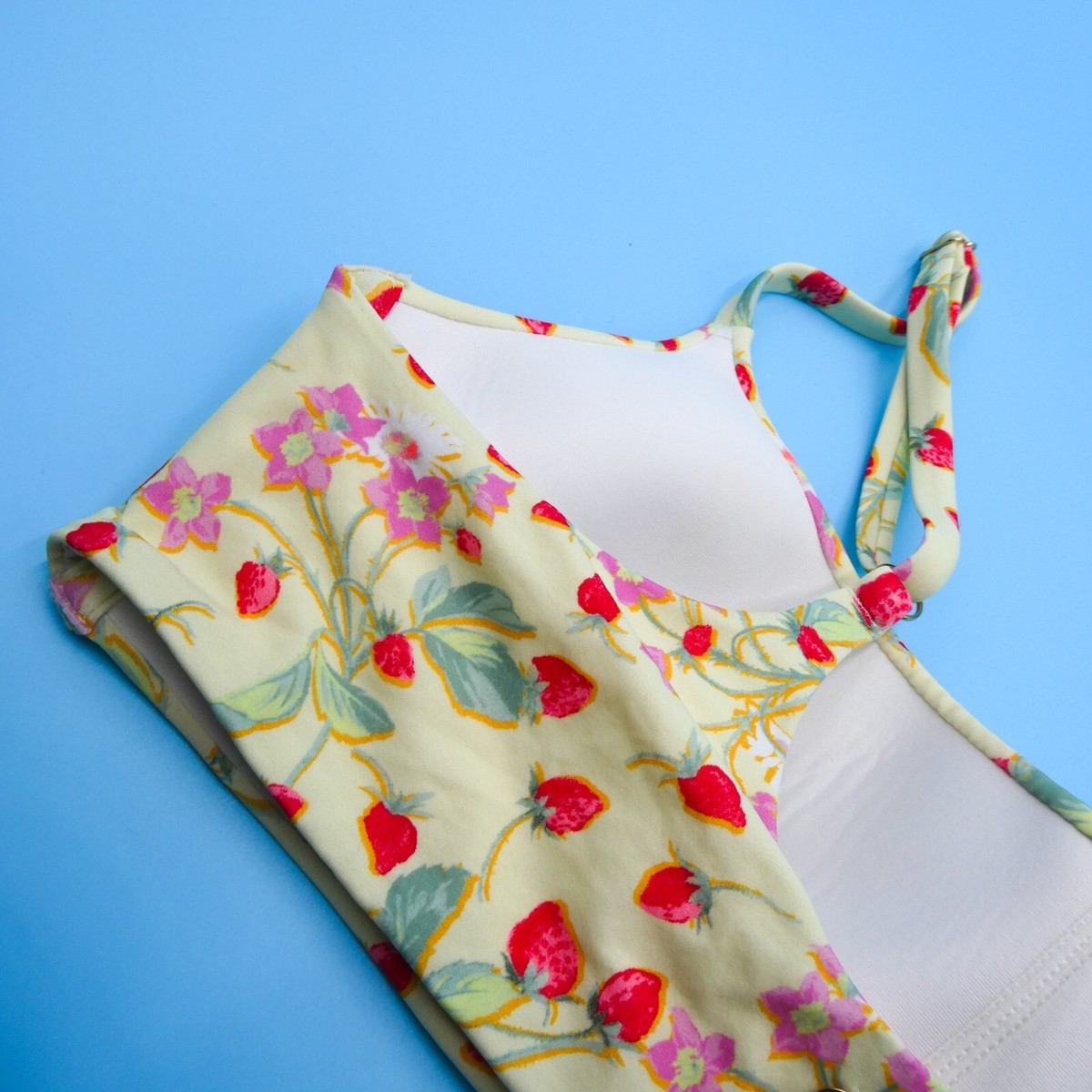 Victorias Secret Large Yellow Floral Strawberry Print Padded