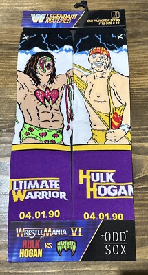 ODD SOX Men's Crew Socks WWE Hulk Hogan Vs Ultimate Warrior WrestleMania VI New