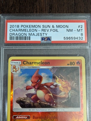 2018 Pokemon Dragon Majesty Charmeleon Reverse Holo #2 - PSA 8 NM-MT - Picture 2 of 3