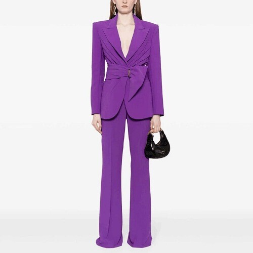 Trajes para mujer talla grande con lazo grande lavanda 2 piezas blazer informal de moda moderna