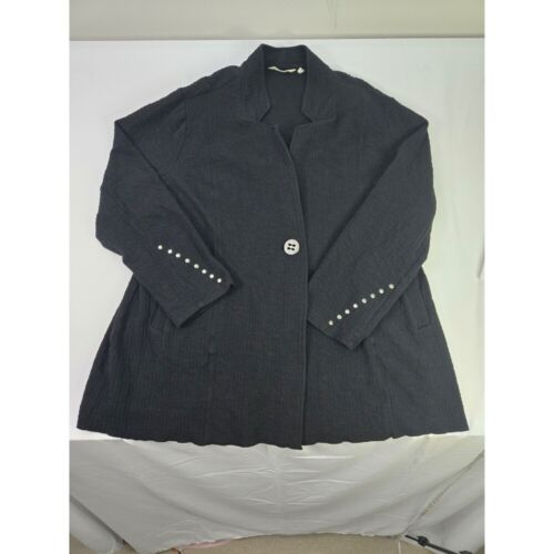 Soft Surroundings Textured Open Front Blazer Jacket Pearl Detail 3X