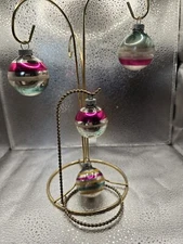 Vintage Shiny Brite Striped Mercury Glass Balls Christmas Ornaments 4 pc