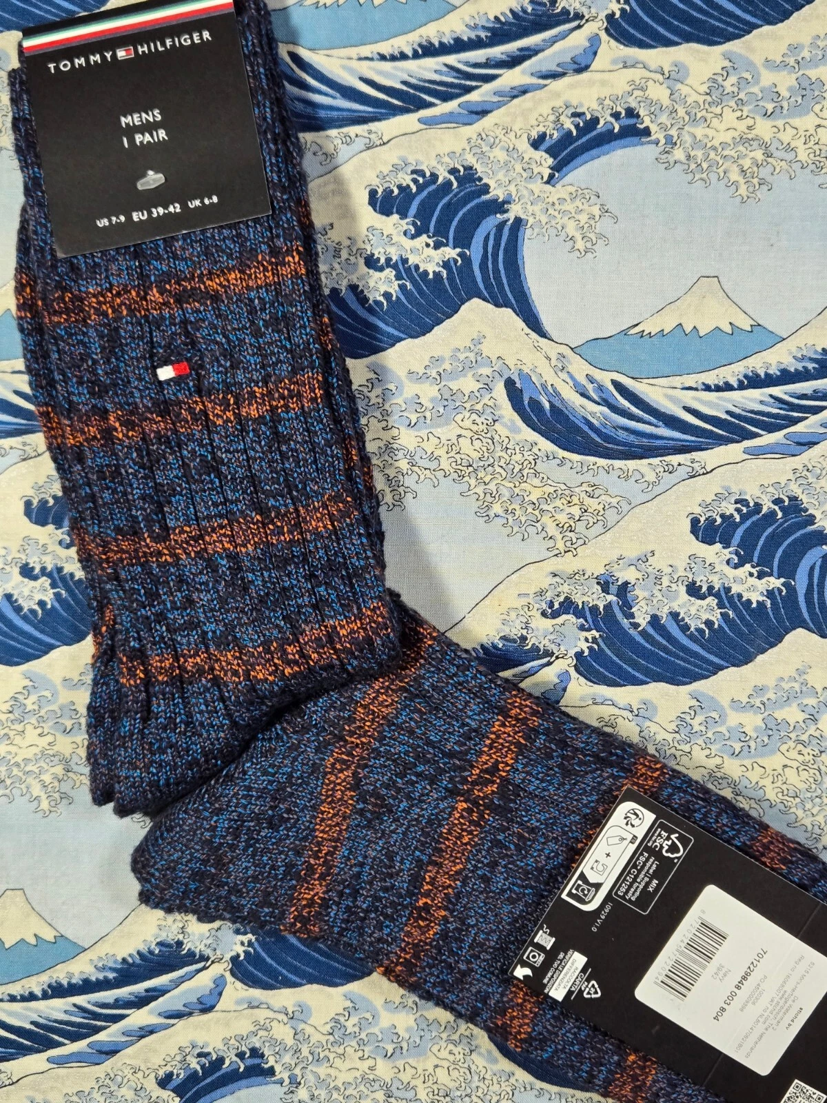 Tommy Hilfiger Mens Chunky Calf Socks Cotton Navy& Orange UK 6-8 EU39-42 RRP £17