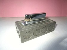 Rowenta Tisch Gas Feuerzeug Hülle/ Mantel Fein Zinn mit 12 Münzen Druck 