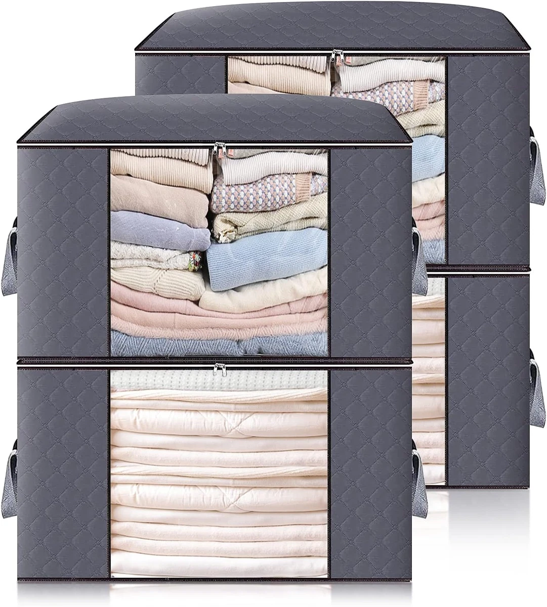 Homsorout 6 Contenitori In Tessuto Per Armadio Con Finestra Trasparente – Scatole Estraibili Impilabili, Pieghevoli, Con Manico In Pelle, Dimensioni 39,9x32x17 Cm, Per Camera Da Letto E Soggiorno