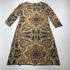 Charter Club Dress Womens Size PS Brown Yellow Paisley Print Sheath Keyhole Neck