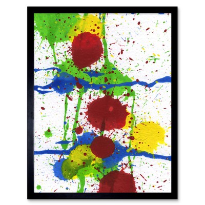 Hendo Tanuki hell bunt abstrakt Tropfgemälde G Kunstdruck gerahmt 12x16