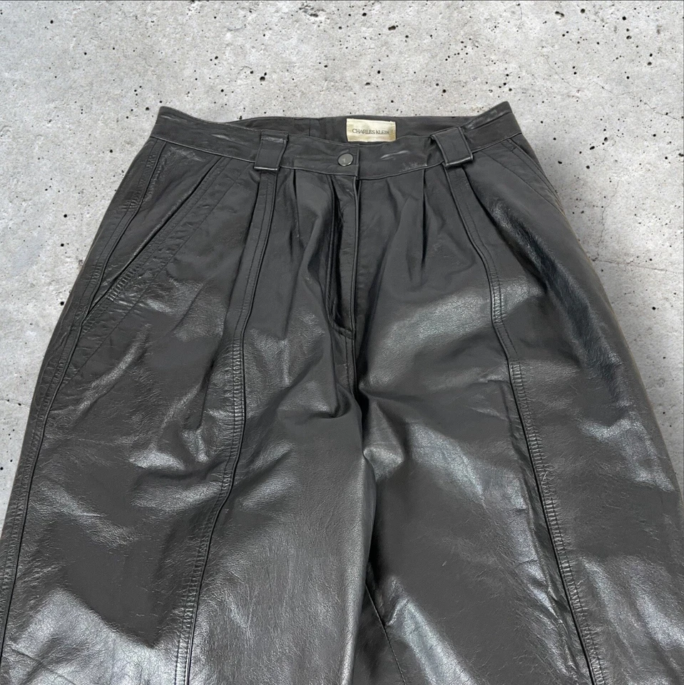 Charles Klein Leather Pants Women’s 12 (27x29) Biker Emo Goth Club Rave E12 - Image 2 of 4