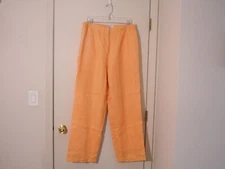 TALLY TAYLOR Paris Rome Orange 100% Linen Straight Leg Pockets Lined Pants Sz 14