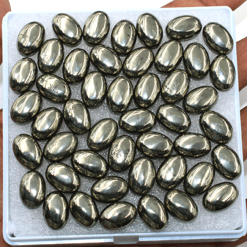 15 PC Natural Golden Pyrite Top Grade 14x10mm Oval Cabochon Calibrated Gemstones - Picture 15 of 18