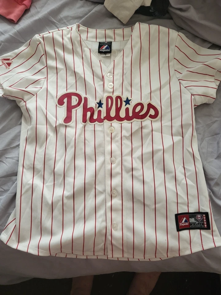 Camiseta Majestic Philadelphia Phillies Roy Hallday cosida a rayas MLB mediana Foto 3 de 4