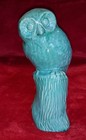 Anglia Pottery Style Turquoise Ceramic Owl On Tree Stump Figure. Ref00017