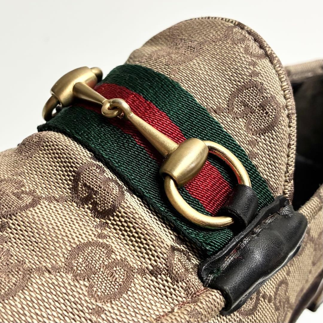 GUCCI 1100249/8 GG Canvas Leather Bit Loafers Beige EU42.5 US9 Men From Japan thumbnail 12