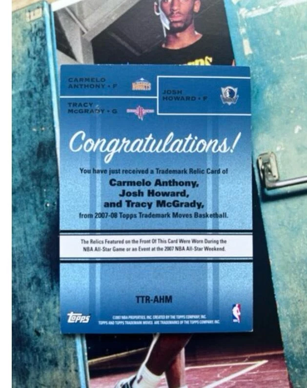 Parche de juego 2007 Topps Trademark Carmelo Anthony Tracy McGrady Josh Howard/99 Foto 2 de 2