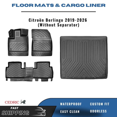 Car Floor Mats Cargo Liner for Citroën Berlingo 2019-2026 Without Separator Set