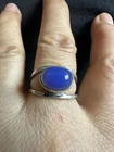 Vintage Silver Mark Sterling Silver blue  Chalcedony  Ring -UK Size N