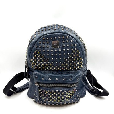 Pre-owned MCM Stark Series Navy Blue Studded Leather Backpack 