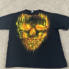 Flaming Skull Shirt Mens Large Black Graphic Biker Goth Motorcycle Grunge D3