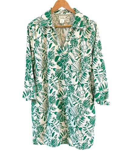 Nicole Miller Green Tropical Linen Blend Dress Sz 8 Resort Coastal Chic NWOT