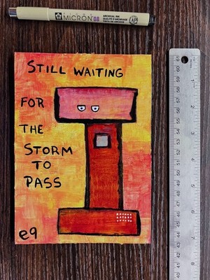 e9Art 5x7 'still waiting for the storm to pass' abstract art brut outsider naive