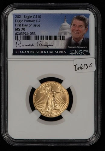 2021 $10 1/4 oz Gold American Eagle - Type 2 - Reagan - NGC MS 70 - SKU-G6130