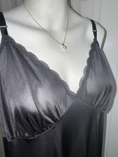 ShadowLine Black Vintage Slip Silky Nylon Womens Sz 42 Cottagecore Granny Glam